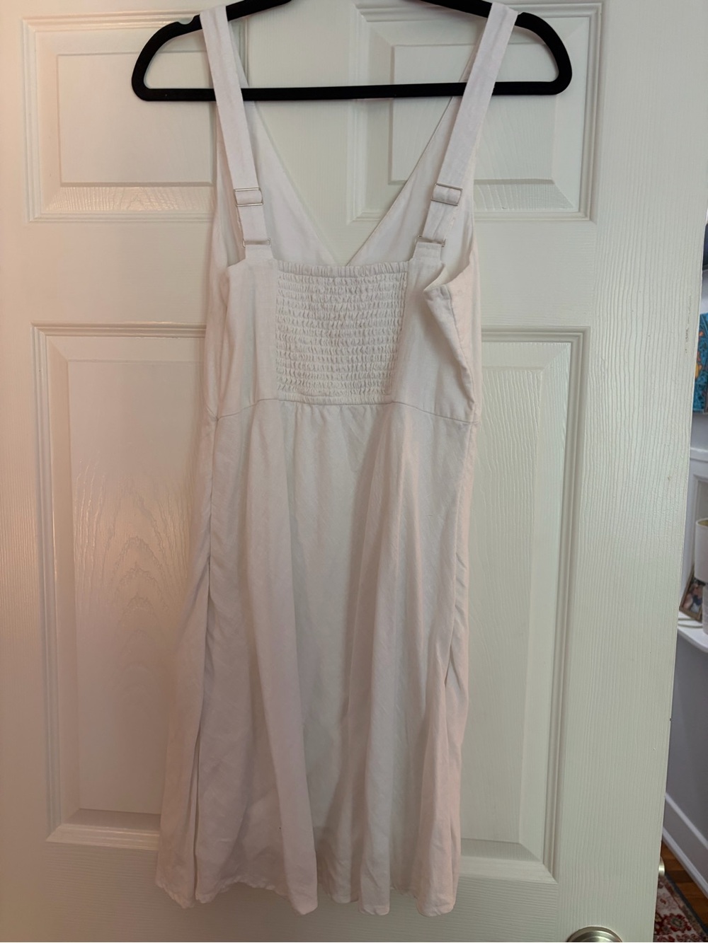 White V-Neck Linen-Blend Mini Dress - Small TALL - Picture 3 of 4
